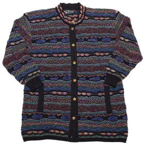 Oskar Haug Vintage 3D Knit Sweater Cardigan Multi Color Women's Large